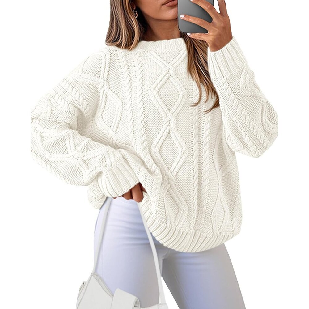 Women Long Sleeve Sweater Ribbed Knit Crewneck Fall Casual Cozy Pullover